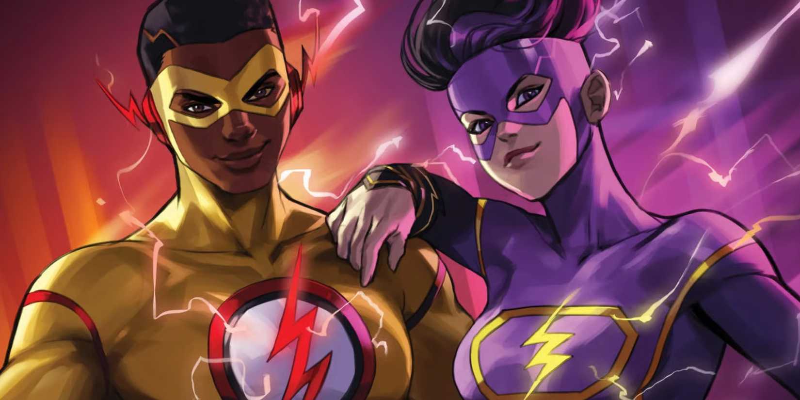 Wallace West (Kid Flash) e Avery Ho (Flash of China) saindo juntos.