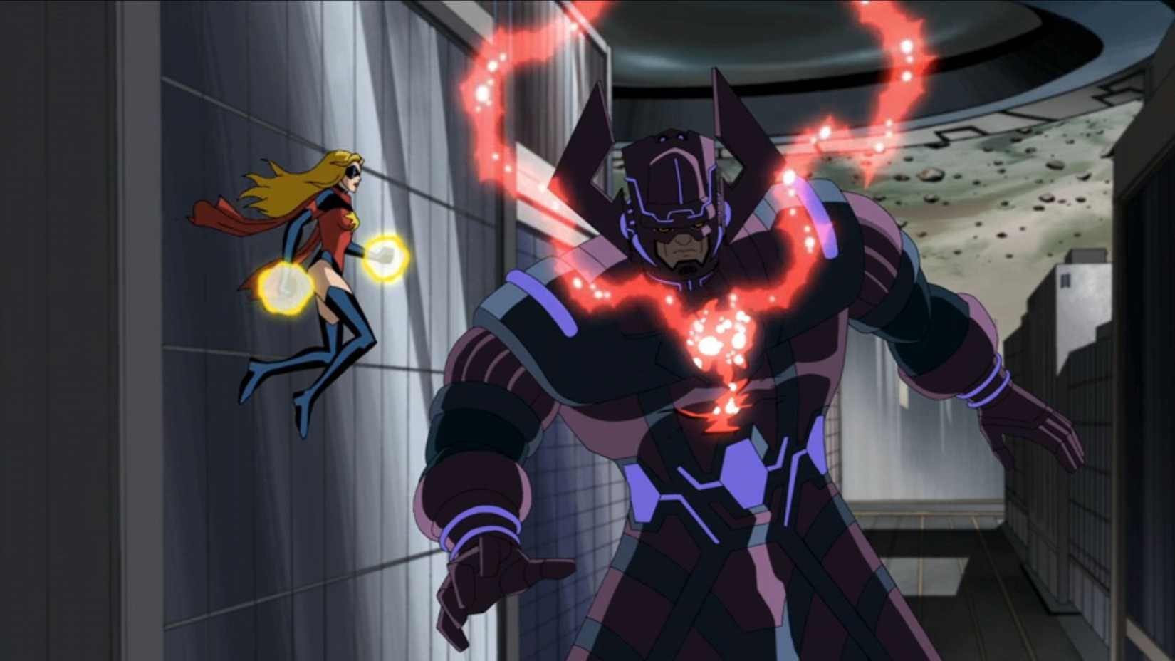 Galactus atacando a cidade em Vingadores: Os Super-Heróis Mais Poderosos da Terra