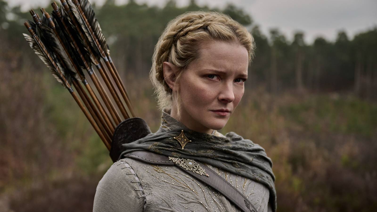 Morfydd Clark scowling as Galadriel from The Lord of the Rings: The Rings of Power
