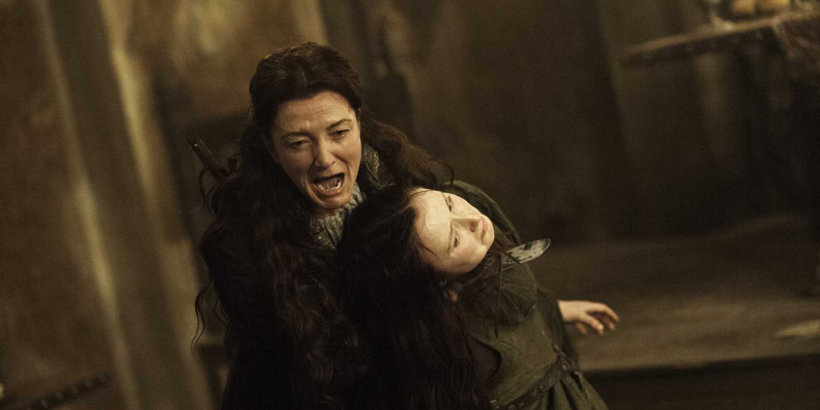 Michelle Fairley como Catelyn Stark no Casamento Vermelho em Game of Thrones.