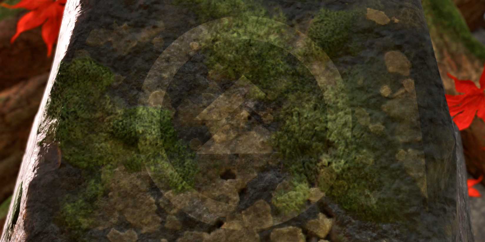 A faded Clan Sakai crest painted on a stone in Ghost of Yotei.