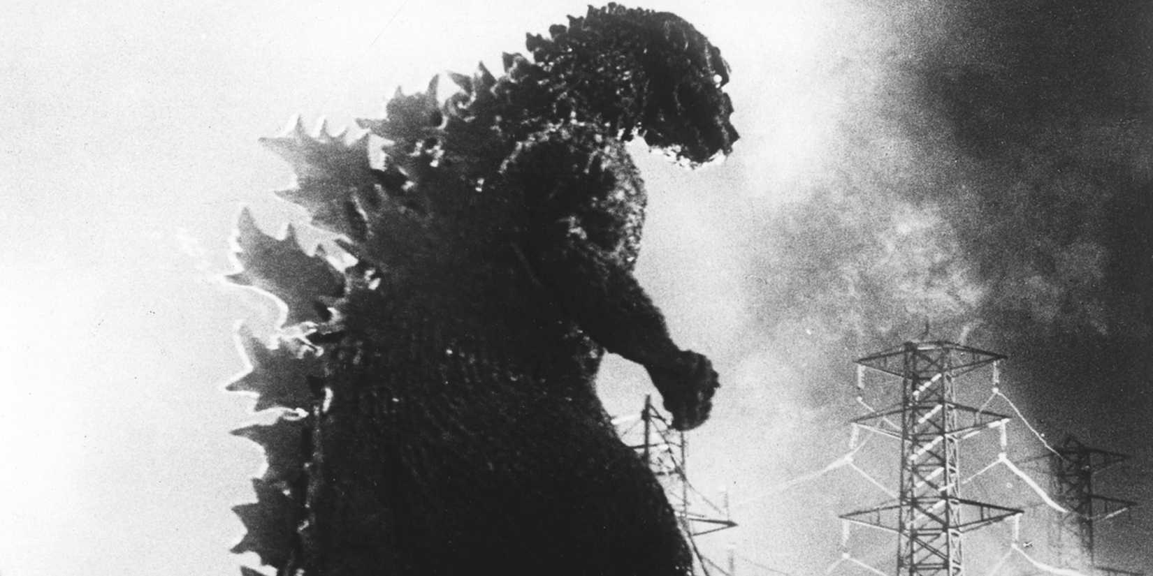 Godzilla destruindo a cidade no filme de 1954