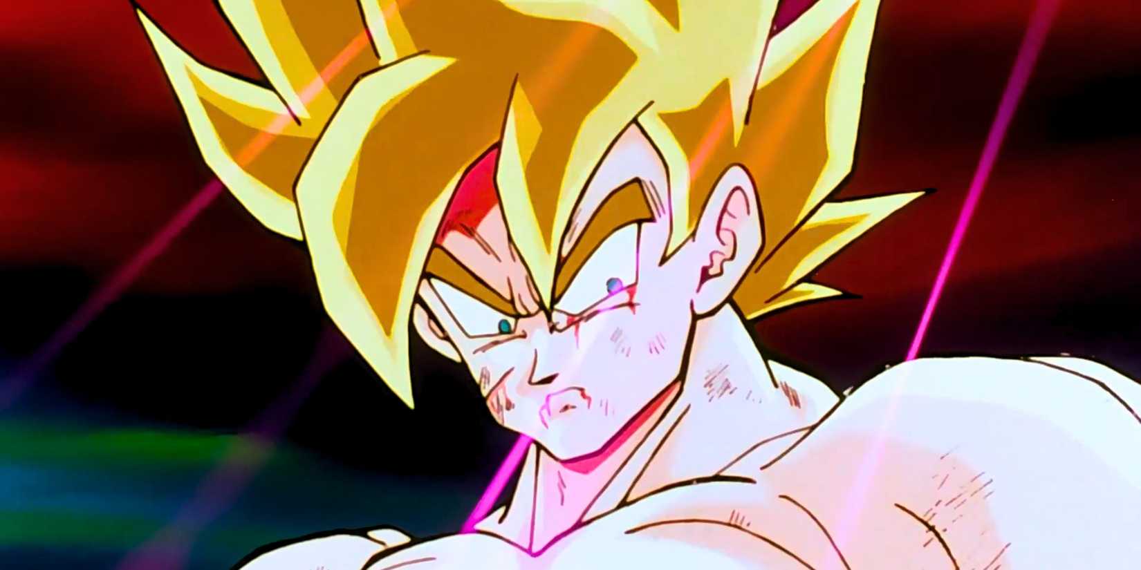 Goku Super Saiyan staring down in Dragon Ball Z anime