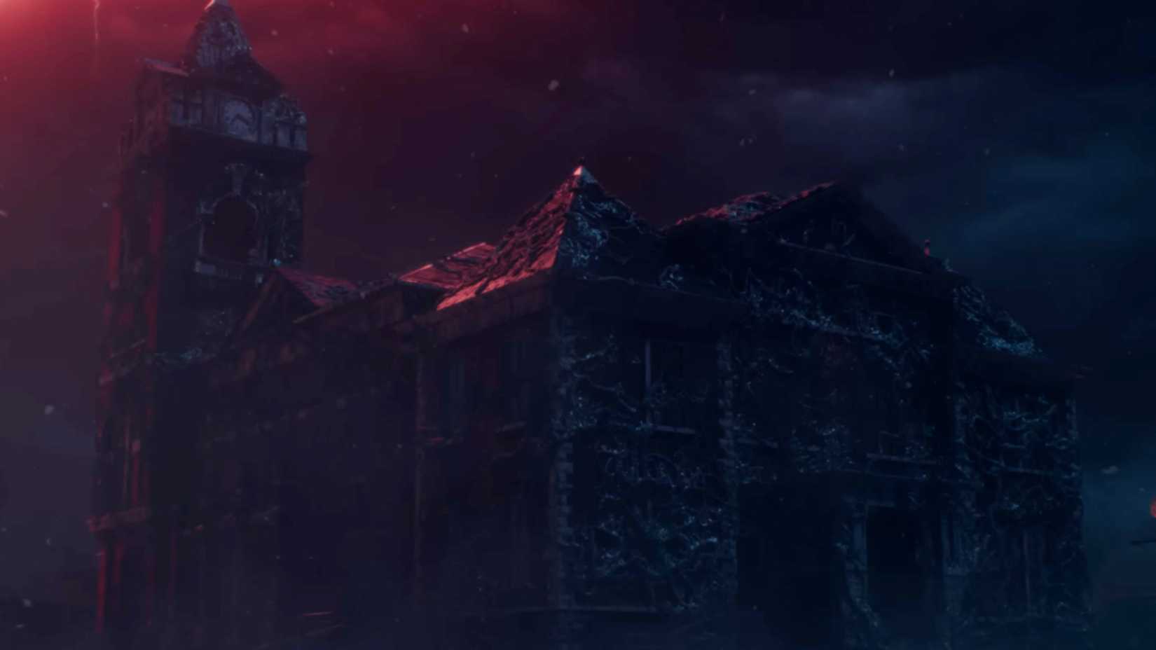 Prefeitura de Hawkins no Mundo Invertido em Stranger Things temporada 5 (2025)