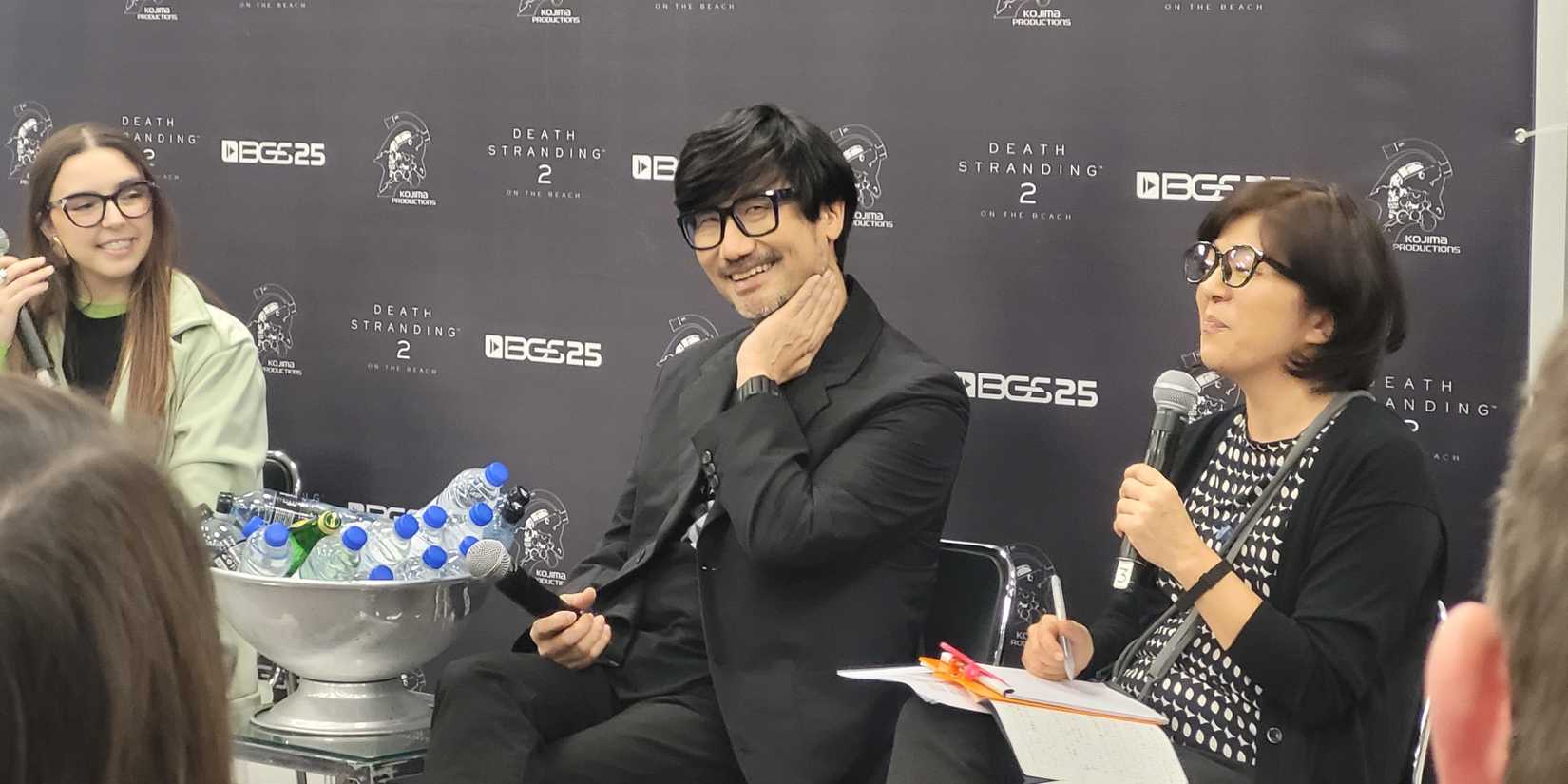 Hideo Kojima smiles during an interview at Brazil Game Show 2025.