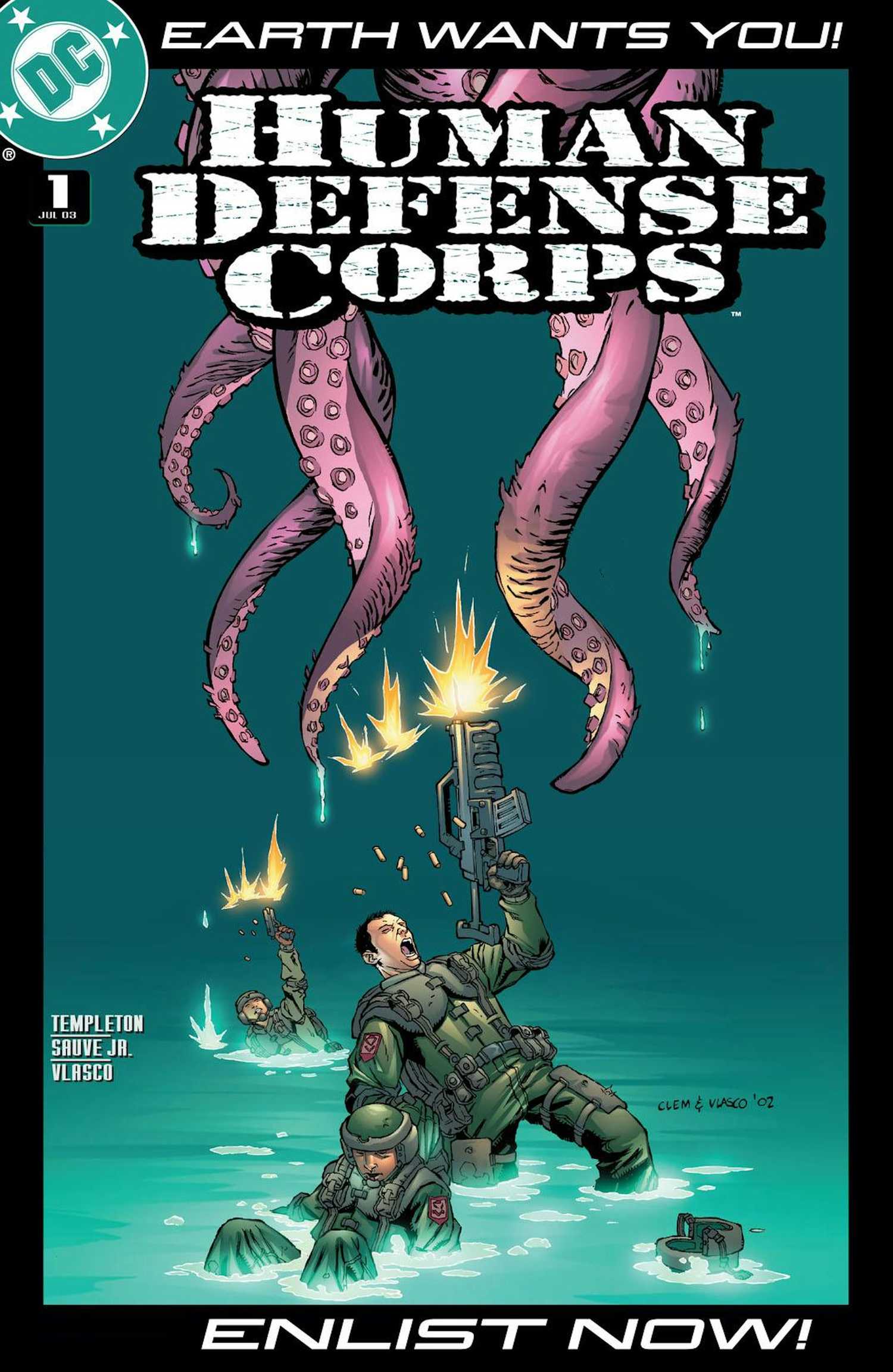 Arte da capa em quadrinhos do Human Defense Corps #1