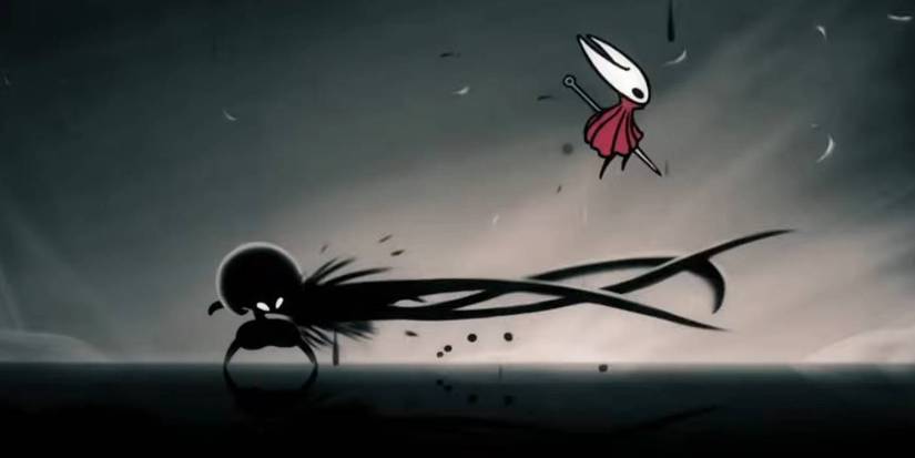 Hollow Knight Silksong Hornet dodging a shadow attack from Lost Lace boss in Act 3