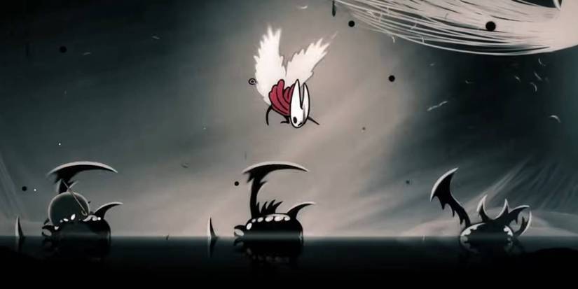 Hollow Knight Silksong Hornet dodging Abyssal Blade Storm attack from Lost Lace boss