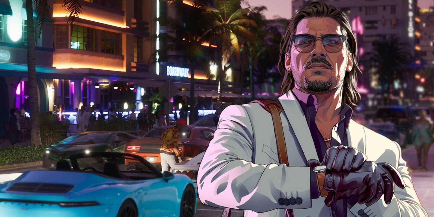 GTA 6 suited character next to popular spot in Vice City