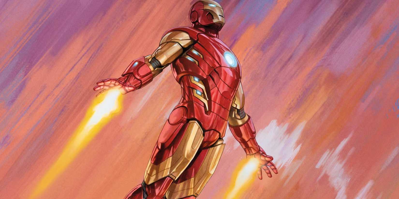 IRON MAN FLYING THROUGH WATERCOLOR SKY