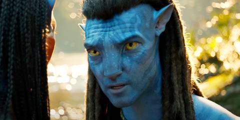 Jake Sully looking serious in Avatar Fire and Ash