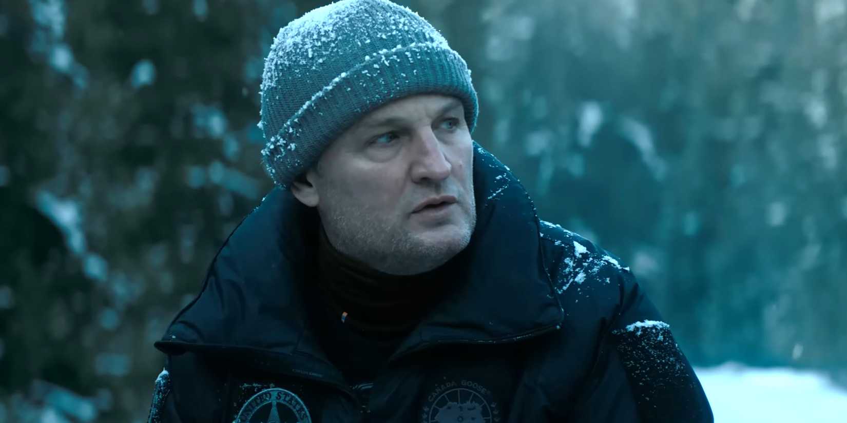 Jason Clarke as Frank looking worried and to the left in The Last Frontier
