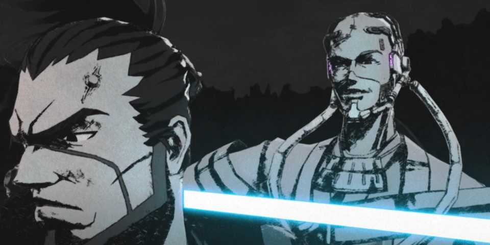 Jedi Grandmaster Taunting Ronin in Star Wars Visions Vol. 3 The Duel Payback