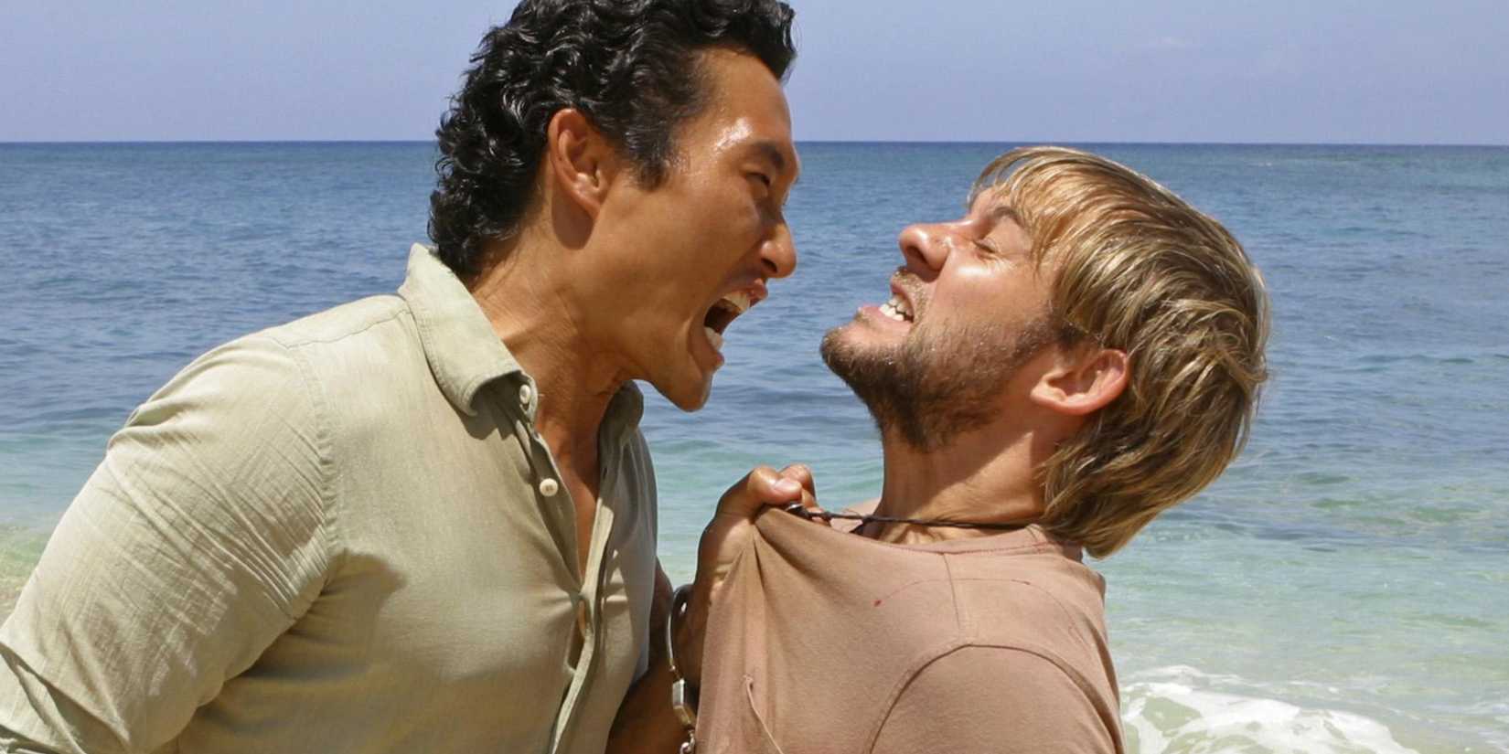 Jin segurando Charlie pela gola e gritando em seu rosto em Lost