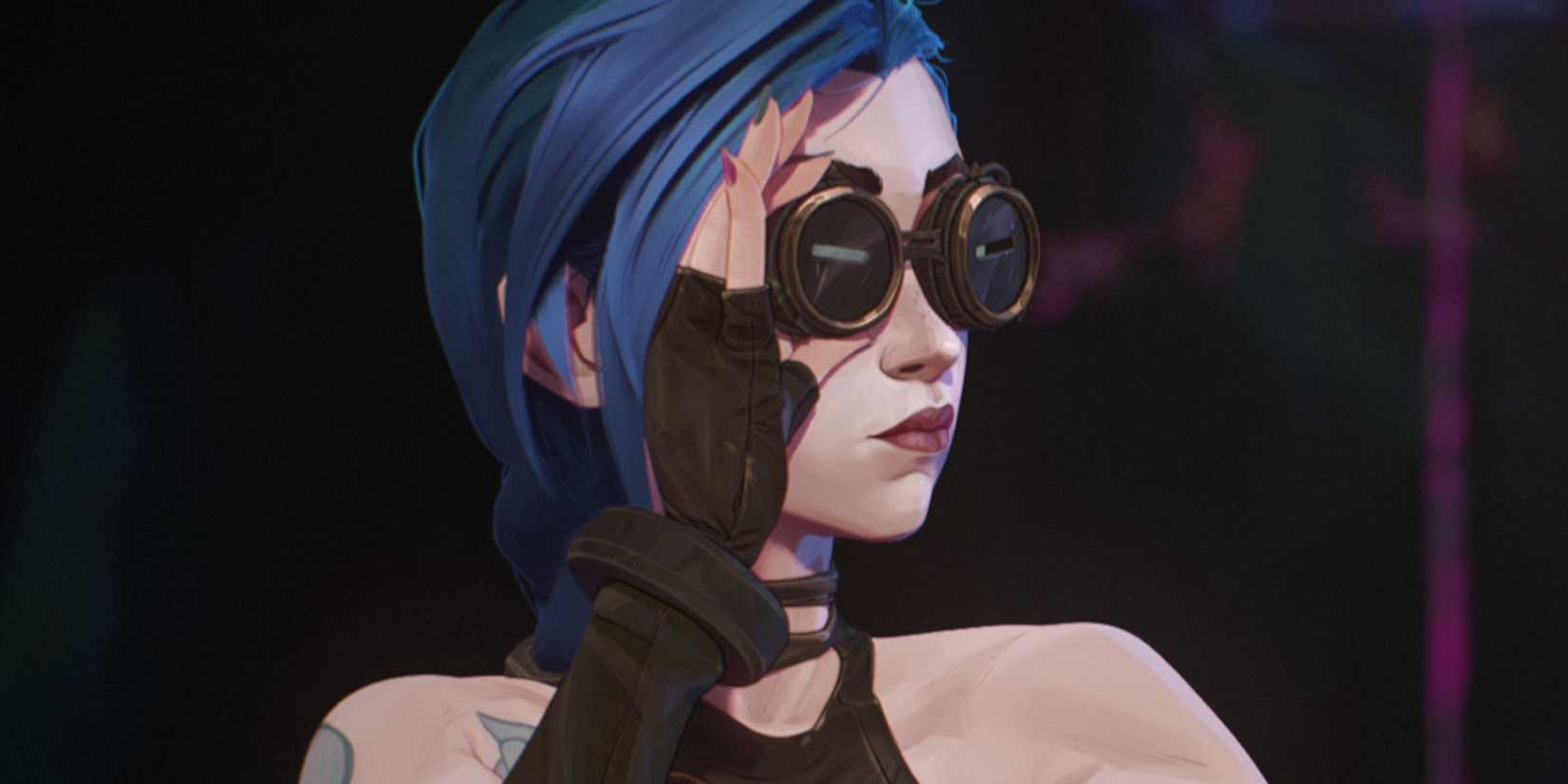 Jinx ajustando seus óculos em Arcane