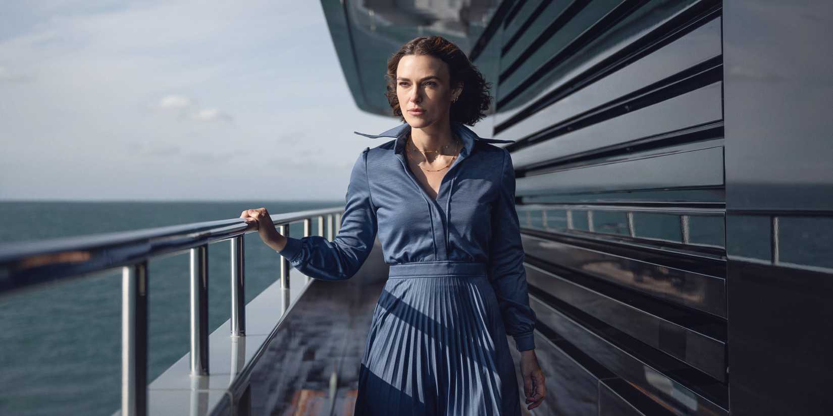 Keira Knightley looking at the sea in The Woman in Cabin 10