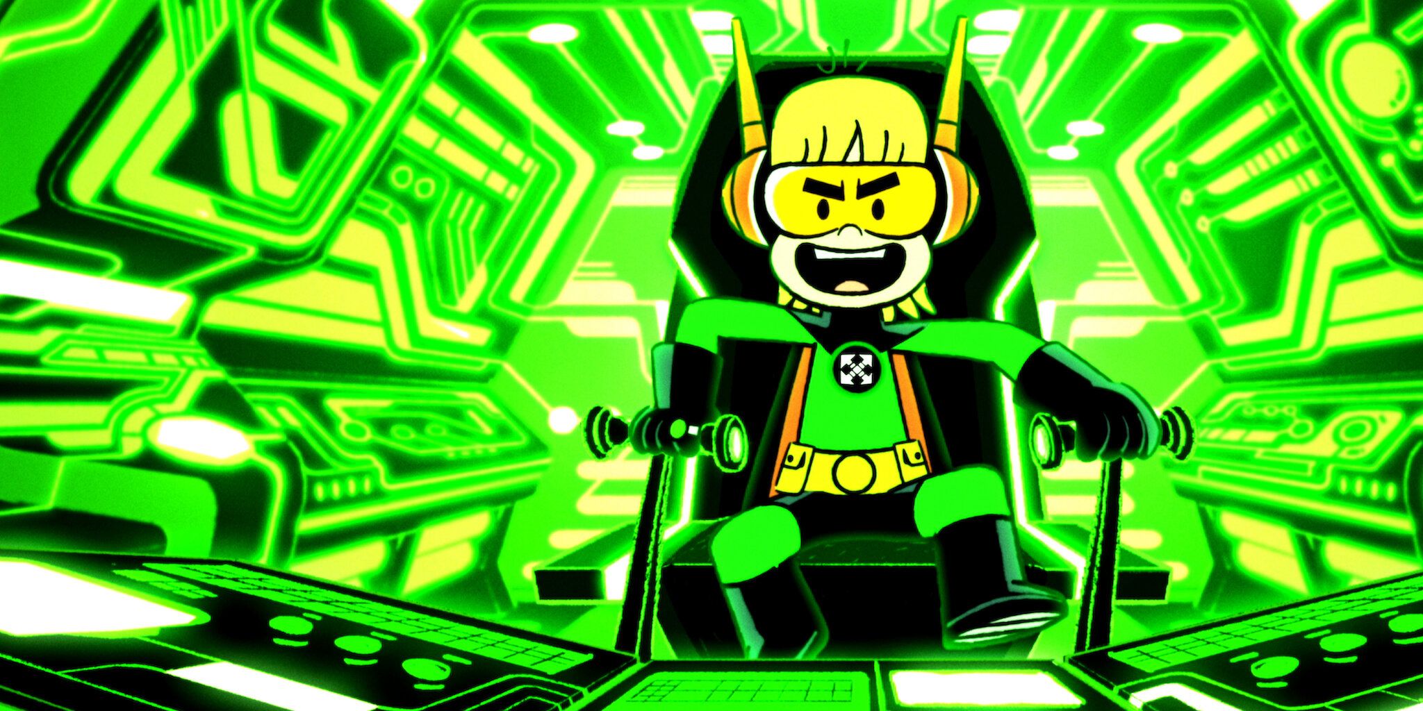 Kid pilotando uma nave espacial em Kid Cosmic, série da Netflix
