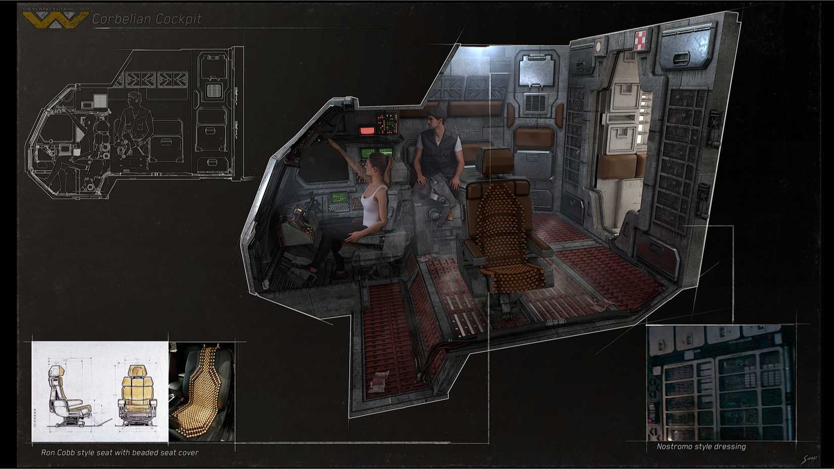Arte conceitual de Alien: Romulus para o interior da Corbelian.