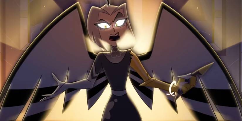 Lute parece furiosa enquanto está contra a luz na música Gravity da 2ª temporada de Hazbin Hotel.