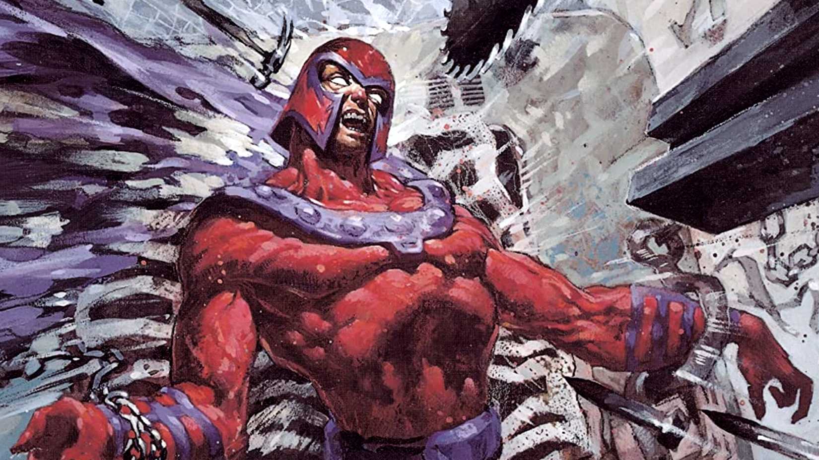 Magneto est attaqué par ses propres projectiles métalliques dans la couverture de la bande dessinée Marvel Ruins