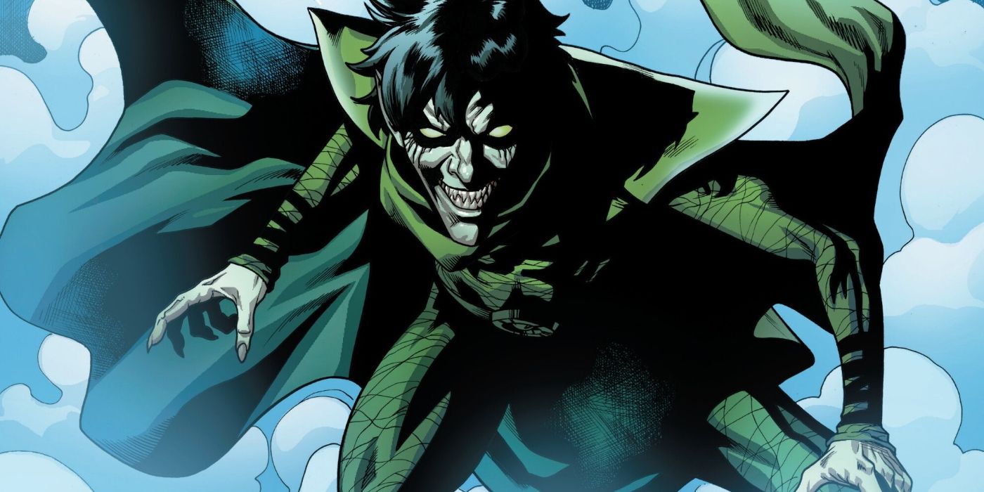 Marvel Comics villain Nightmare crouched and grinning in a cloud of smoke.