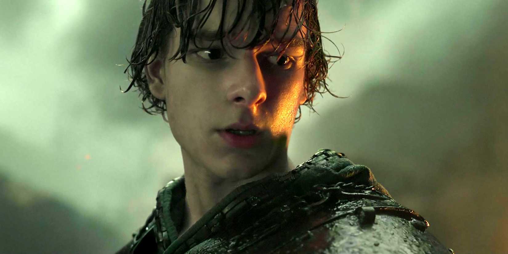 mason thames as hiccup looking intensely with wet hair in how to train your dragon