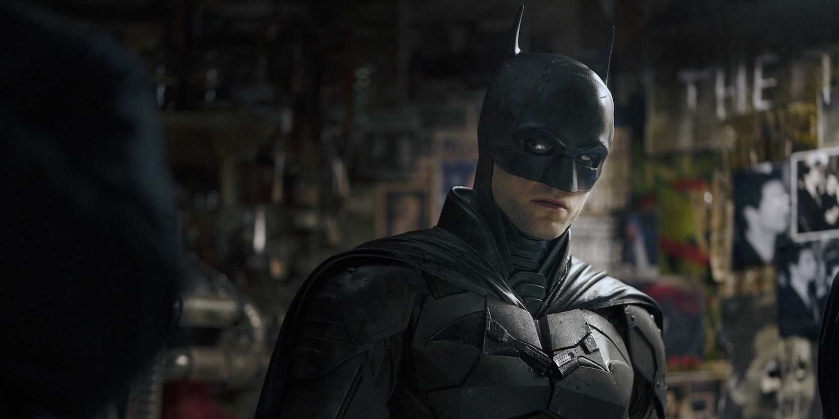 Robert Pattinson in his Batman suit in The Batman