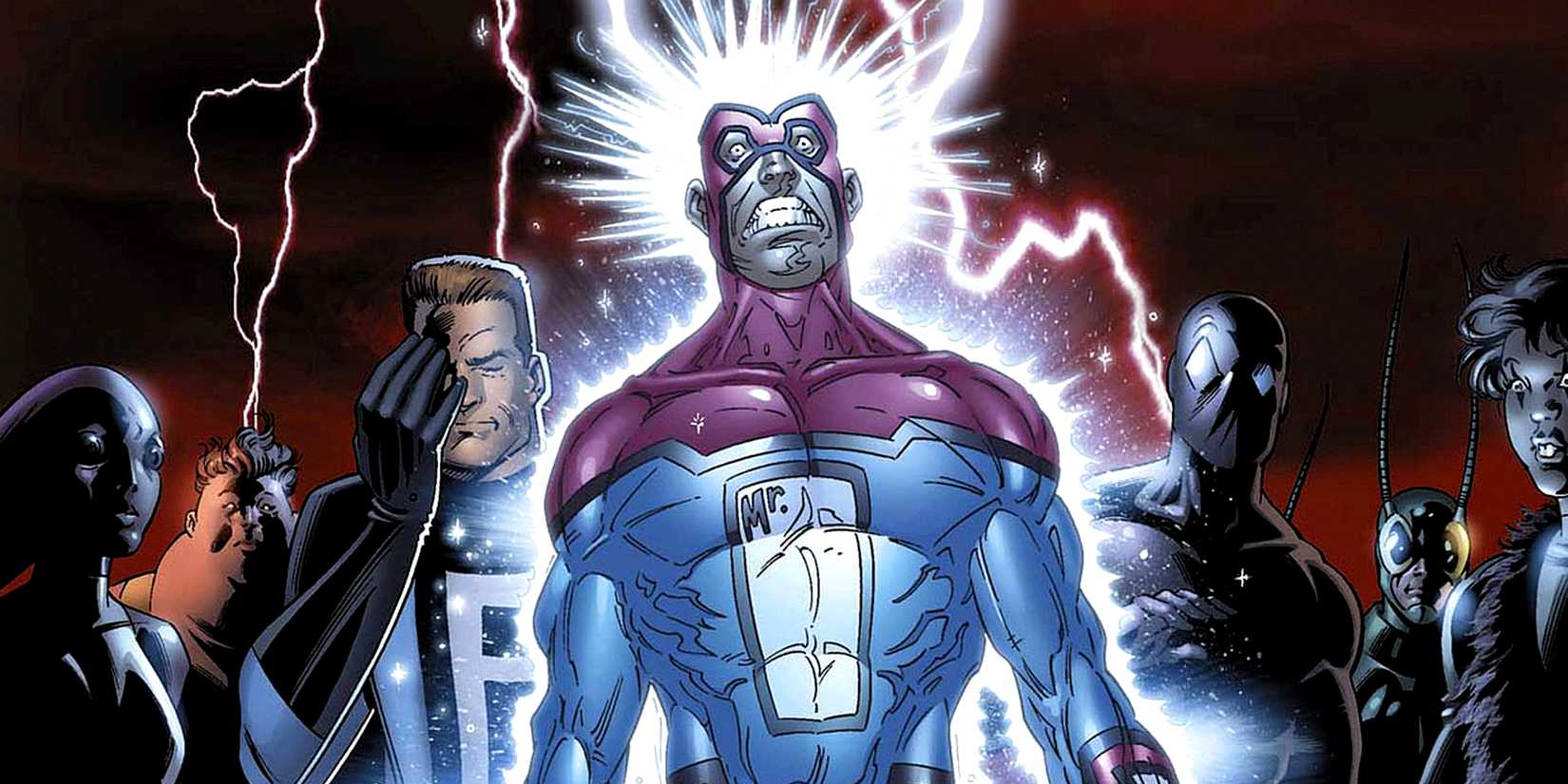 Mister Immortal is hit by a lighting bolt while posing with the Great Lakes Avengers in Marvel Comics