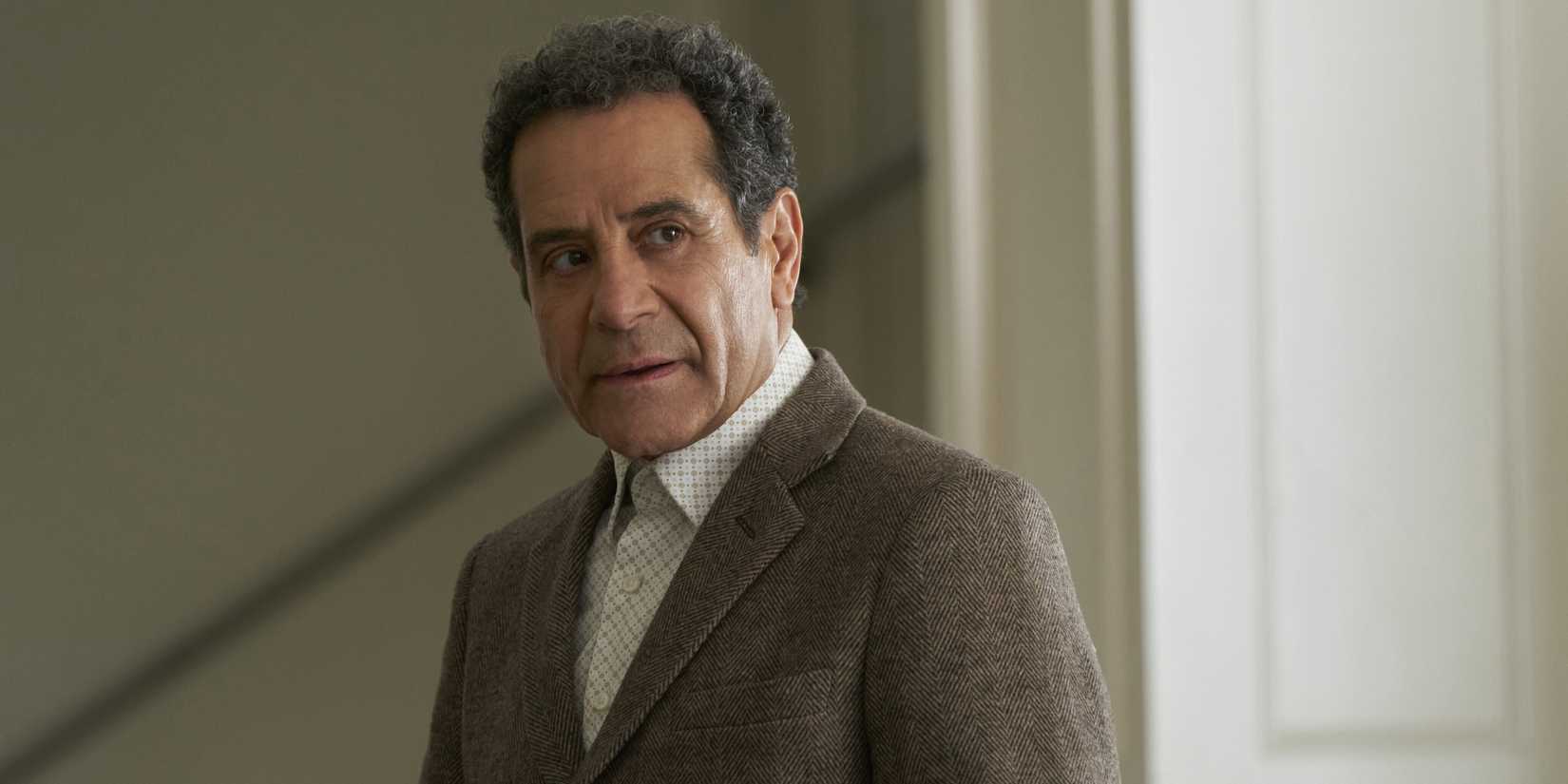 Tony Shalhoub as Adrian Monk looking concerned in Mr Monk's Last Case A Monk Movie