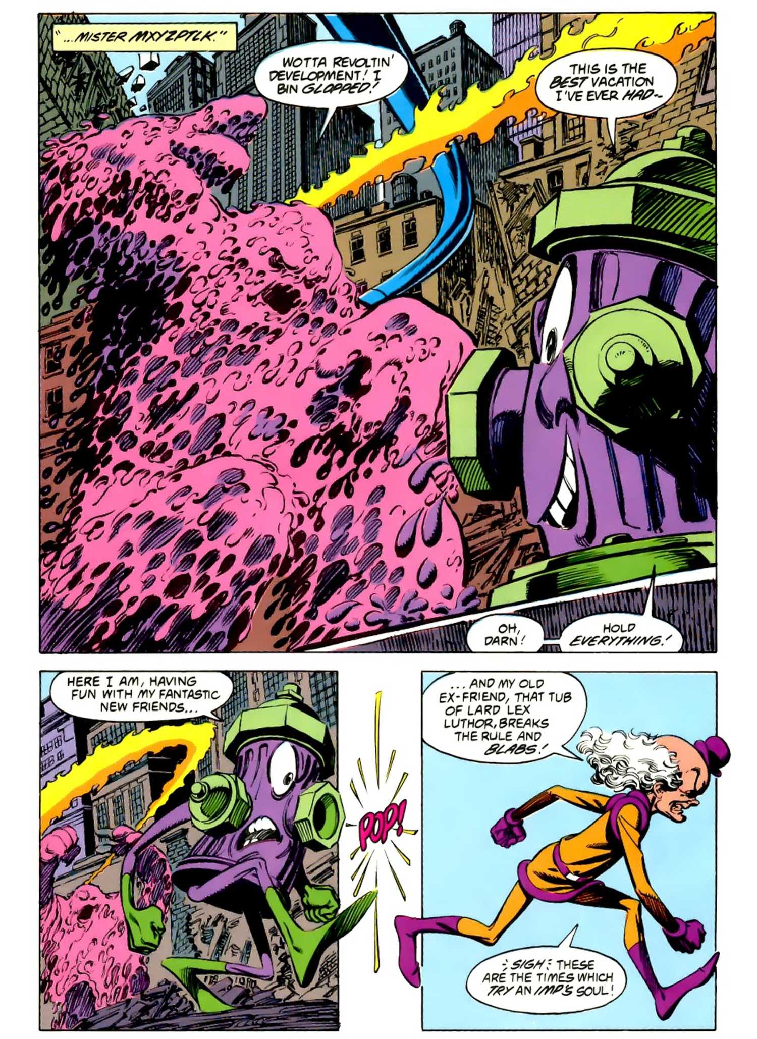 Sr. Mxyzptlk e Homem Impossível sendo a mesma pessoa