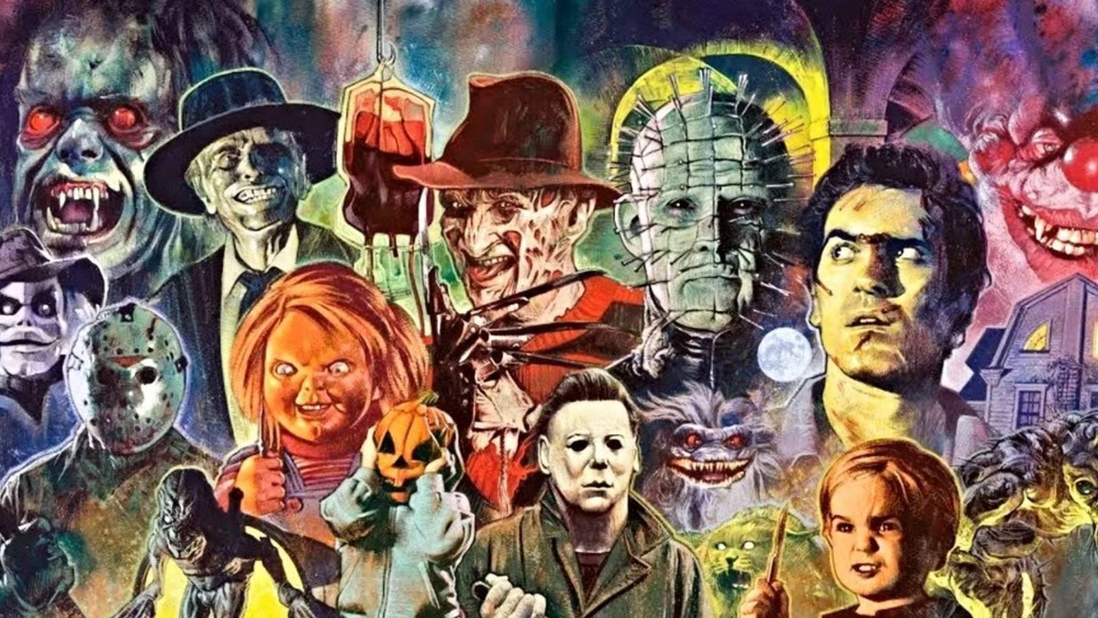Mural depicting creatures and killers from iconic 80s horror franchises