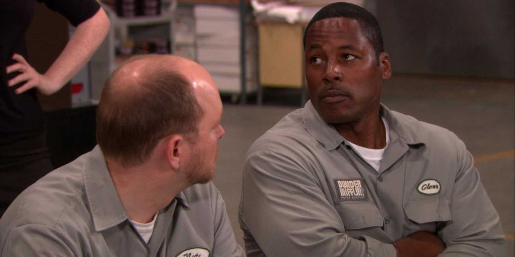 Nate (Mark Proksch) looking at Glenn (Calvin Tenner) in The Office Vandalism.-1