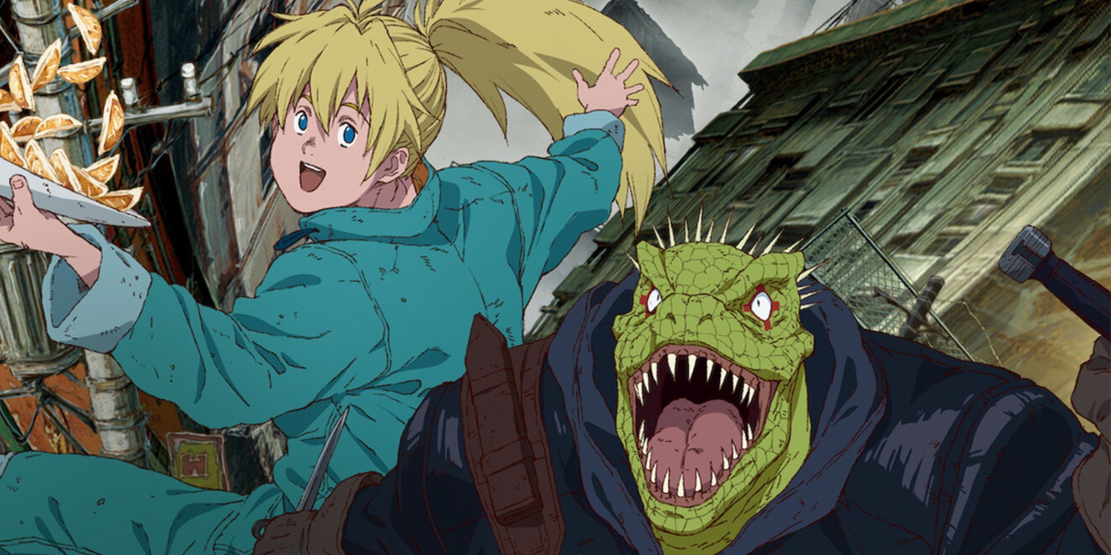 Nikaido e Caiman vistos no anime Dorohedoro