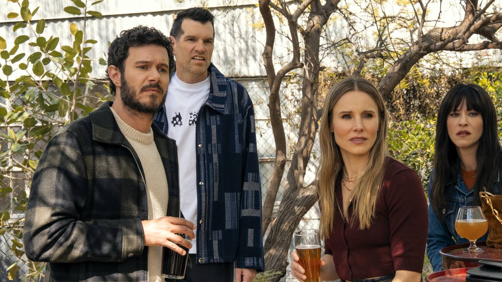 Noah, Sasha, Esther, and Joanne look unhappy while outside in Nobody Wants This season 2 episode 9.