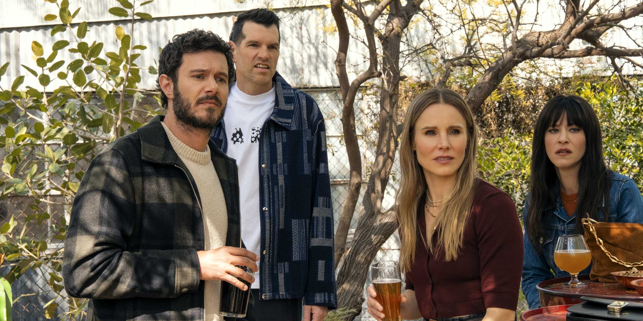 Noah, Sasha, Esther, and Joanne look unhappy while outside in Nobody Wants This season 2 episode 9.