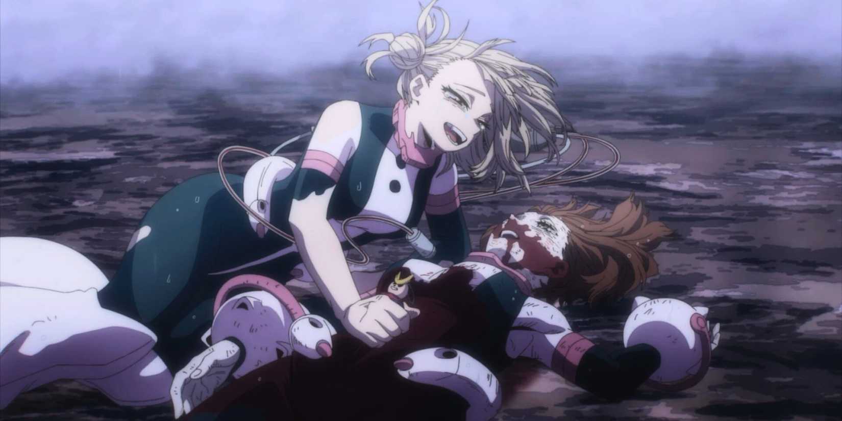 Himiko Toga giving her blood to Uraraka Ochaco in My Hero Academia season 7