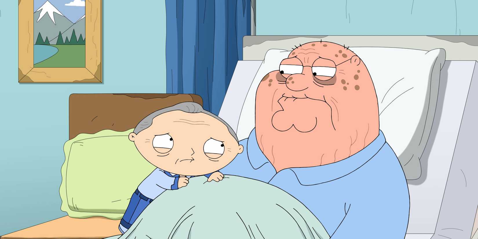Older Stewie comforts an Older Peter in Family Guy