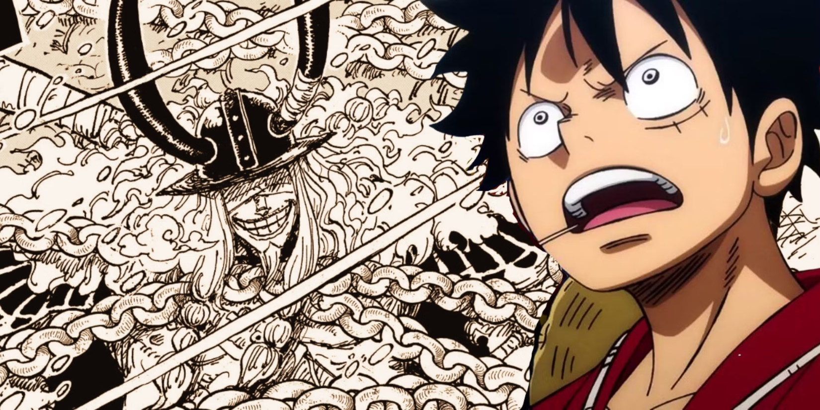 One Piece anime featured image - Loki from the One Piece manga next to a shocked looking Luffy