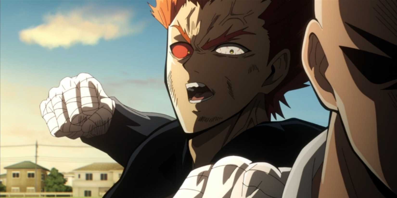Garou atacando Saitama em One-Punch Man