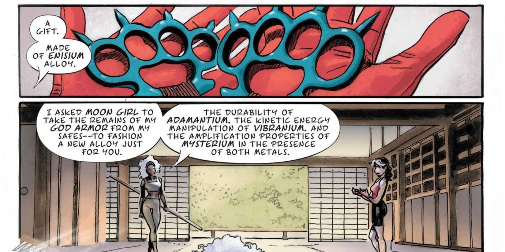 Ororo Munroe gifts Anna Marie a pair of knuckle dusters in Rogue Storm #1