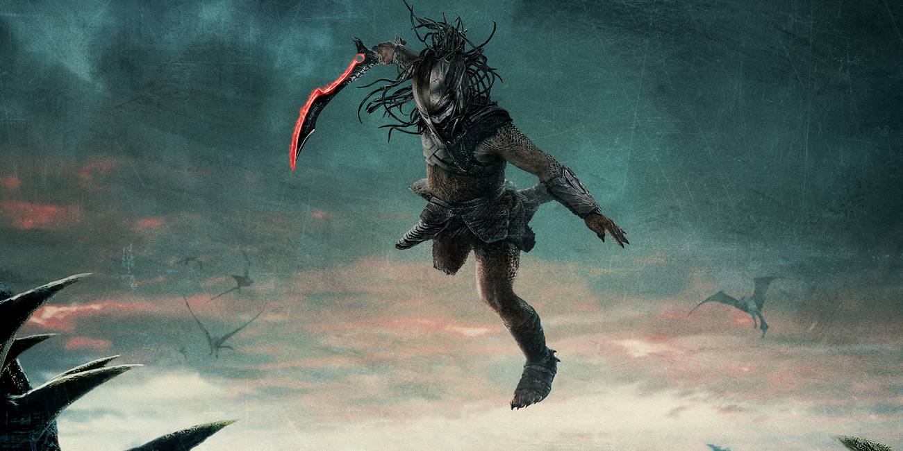 Predator Badlands key art of Dek wielding a glowing red sword