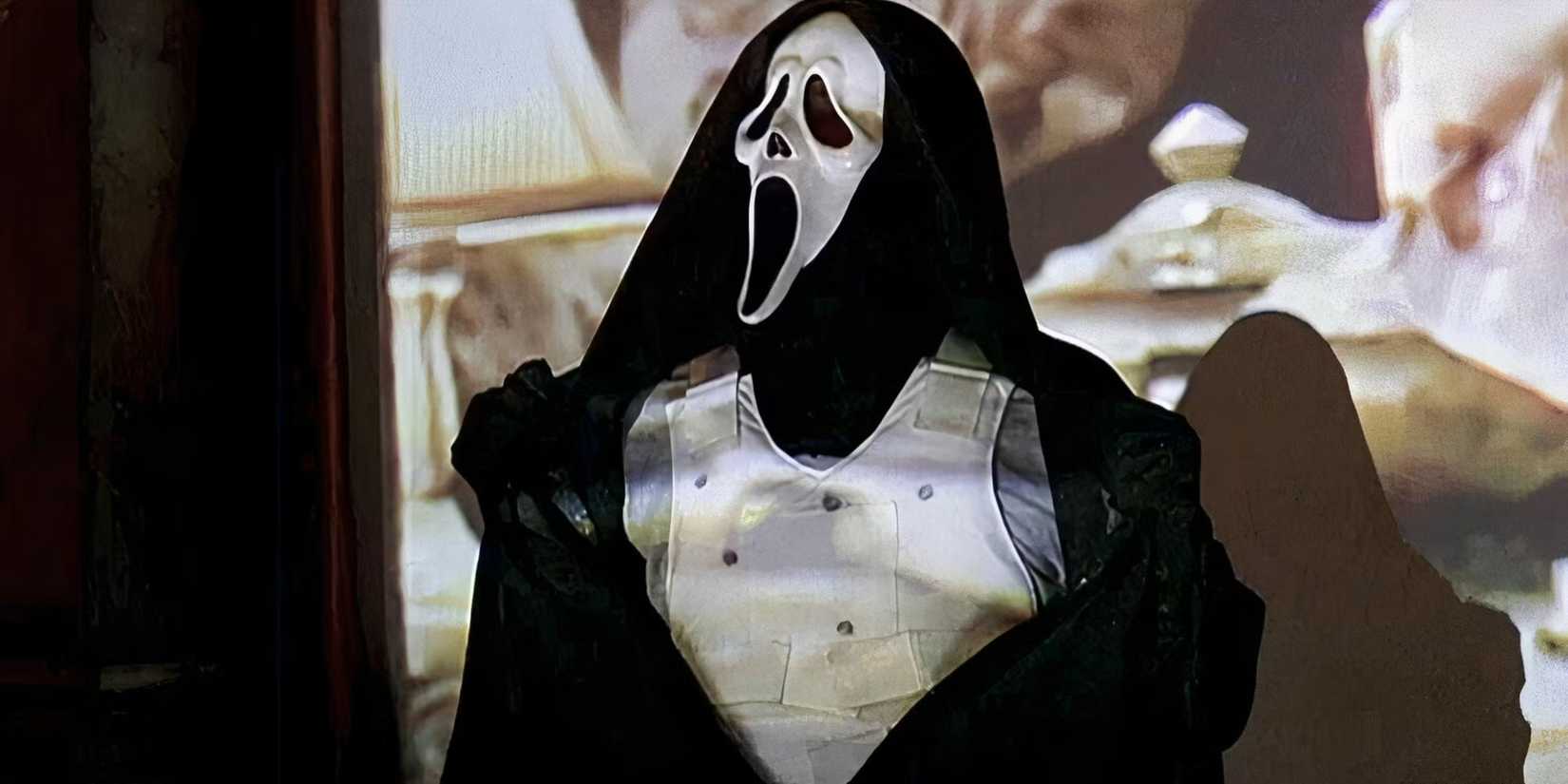 Ghostface em Scream 3 com colete à prova de balas