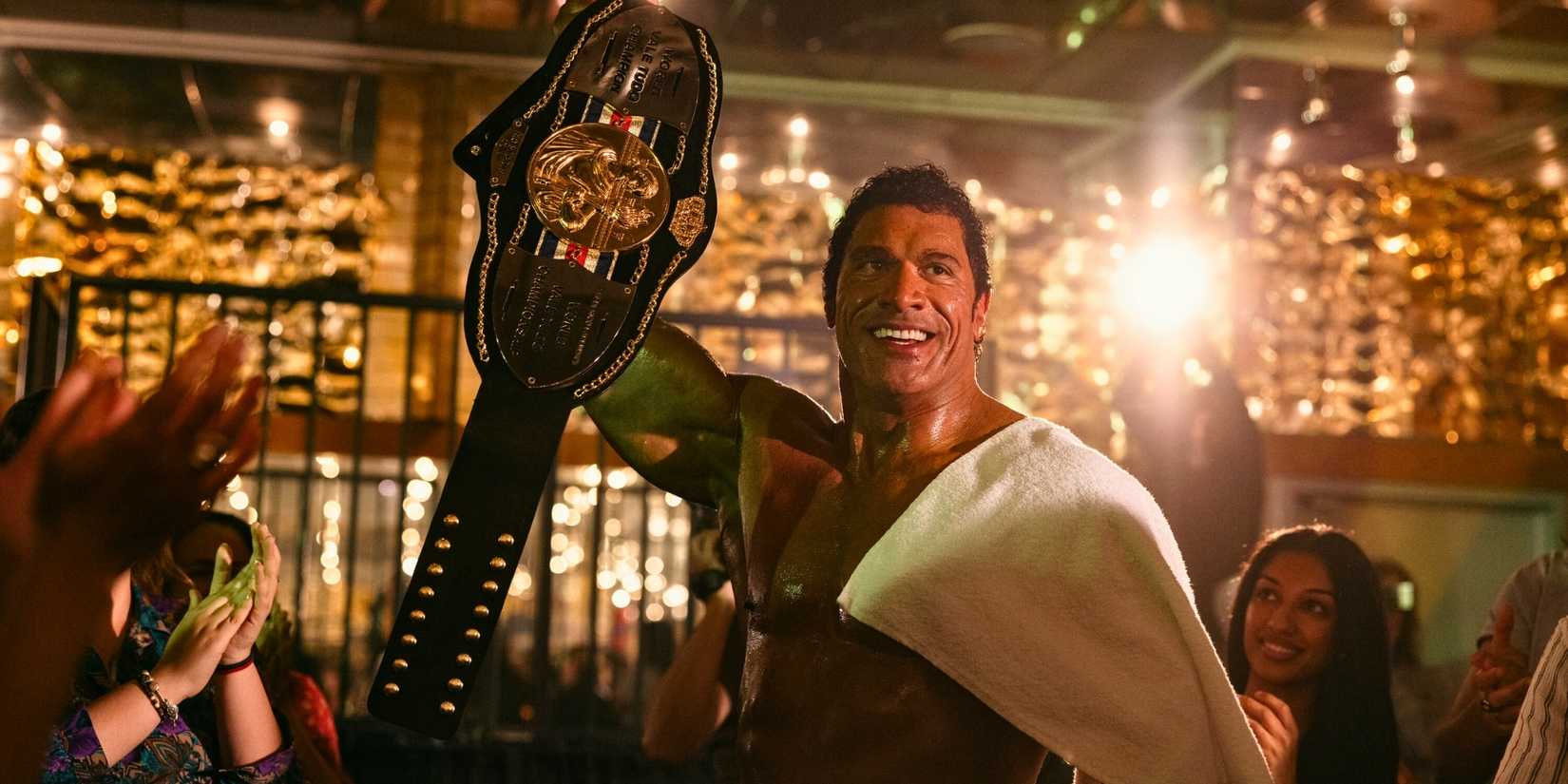 Dwayne Johnson as Mark Kerr in The Smashing Machine