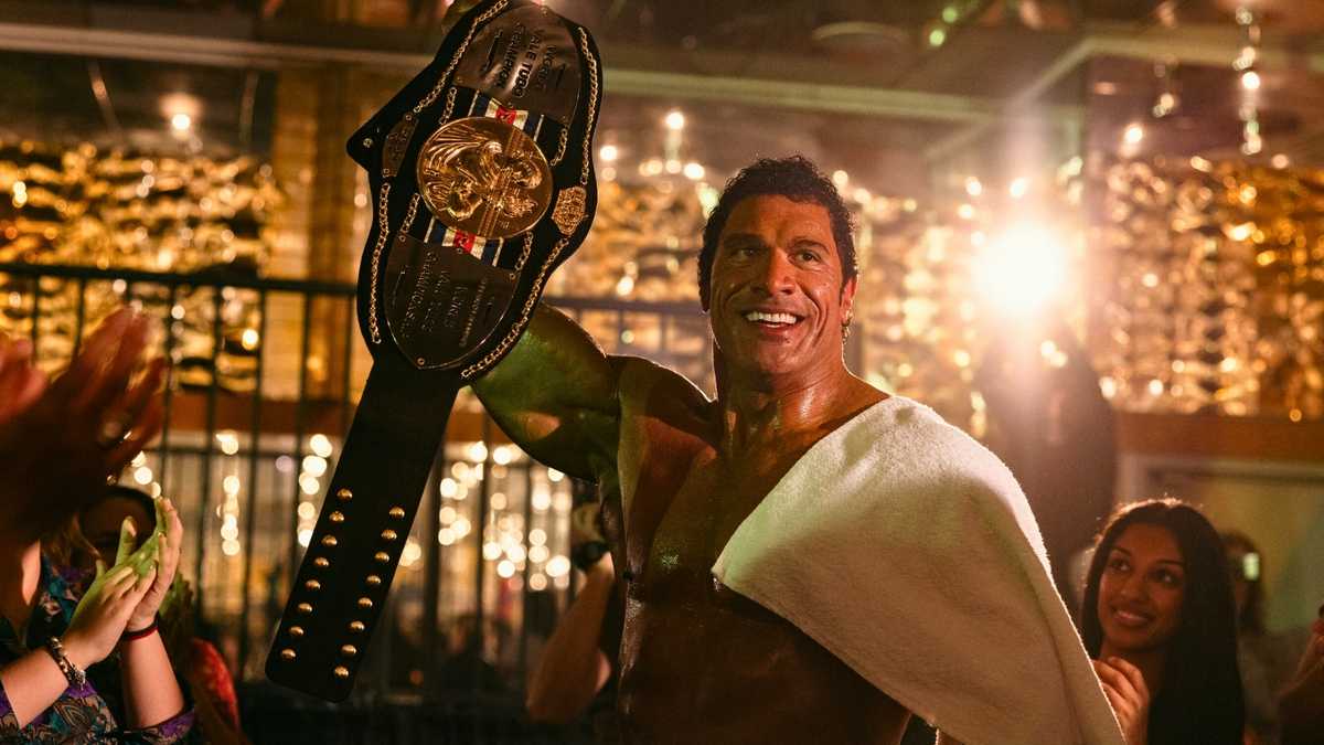 Dwayne Johnson as Mark Kerr in The Smashing Machine