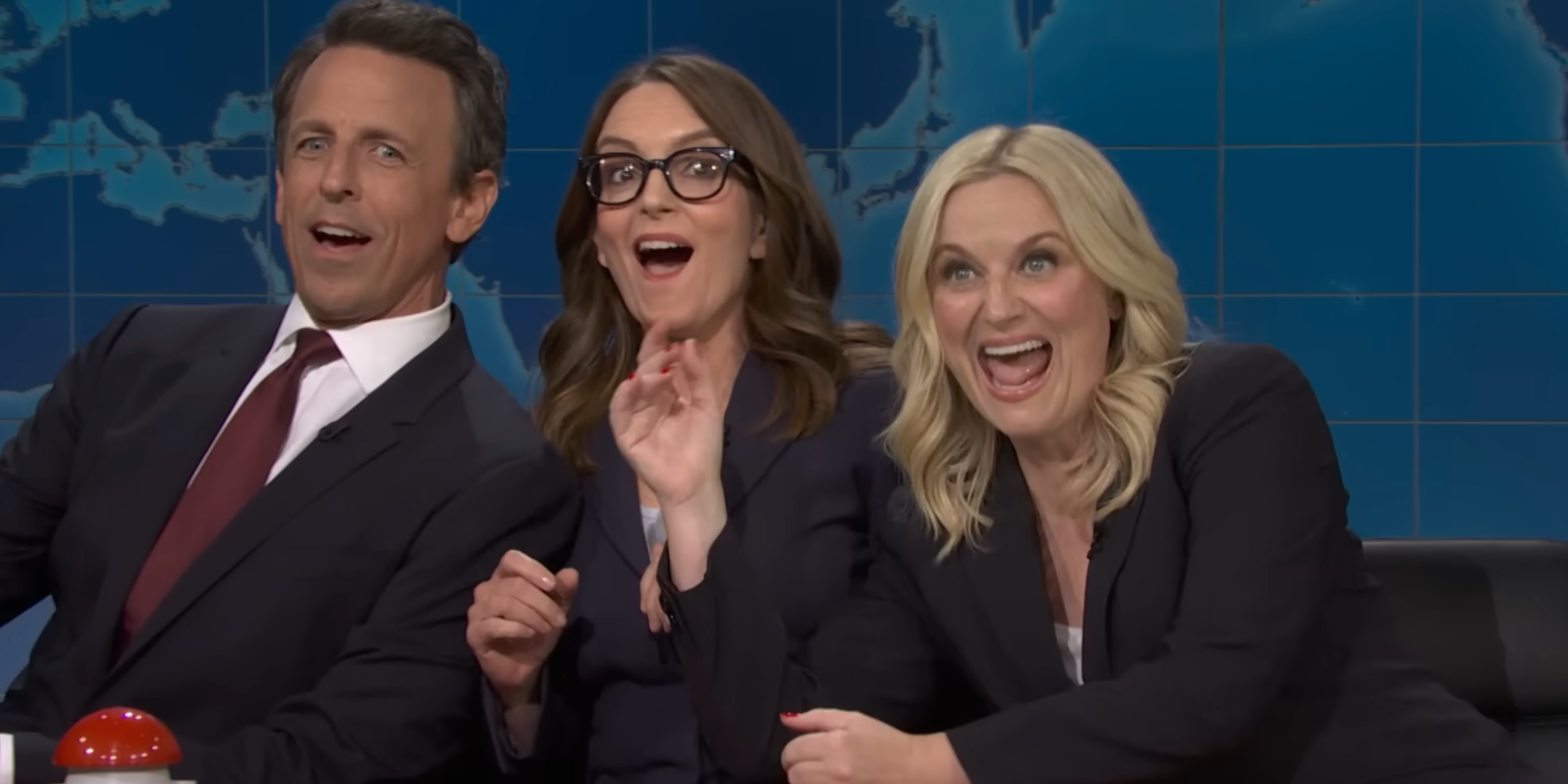 Seth Meyers, Tina Fey, Amy Poehler doing SNL Weekend Update