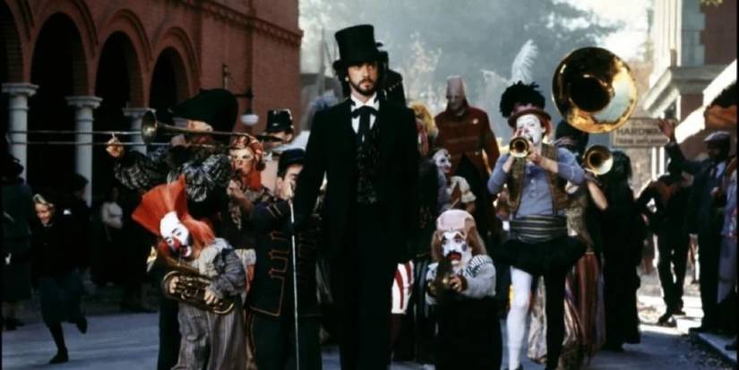 Mr. Dark leads a parade through town in Something Wicked This Way Comes