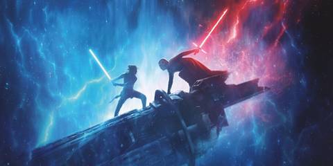 Daisy Ridley and Adam Driver fighting as Rey and Kylo Ren in Star Wars: Rise of Skywalker