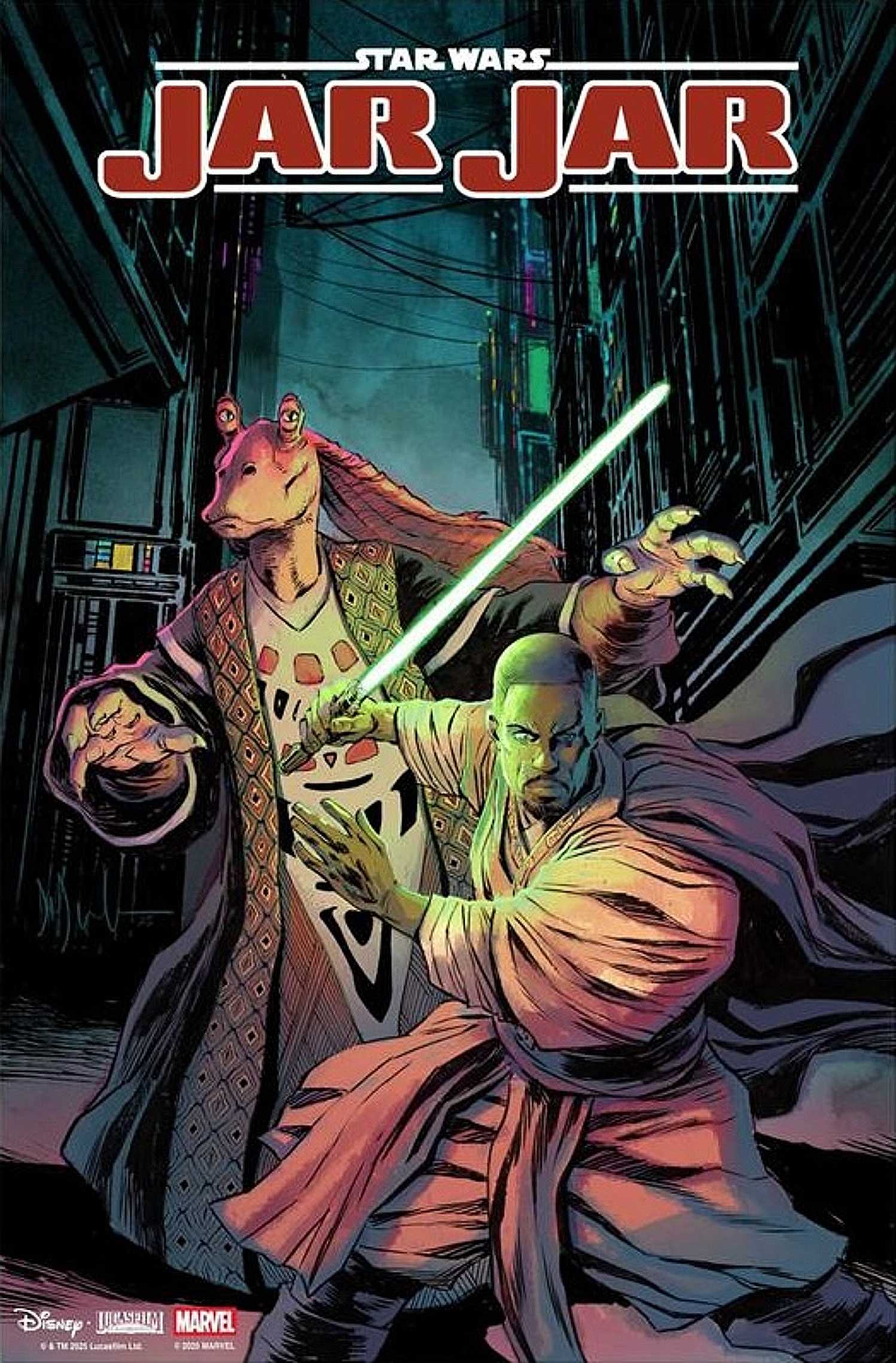 Capa de Star Wars Jar Jar #1 com Jar Jar e o Cavaleiro Jedi Kelleran Beq.