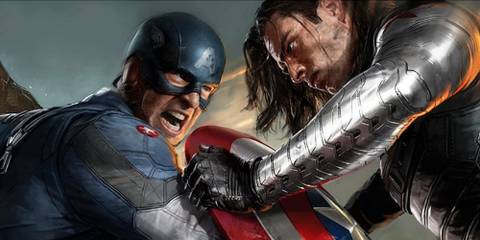 Steve Rogers and Bucky Barnes fight in Captain America The Winter Soldier art by Ryan Meinerding