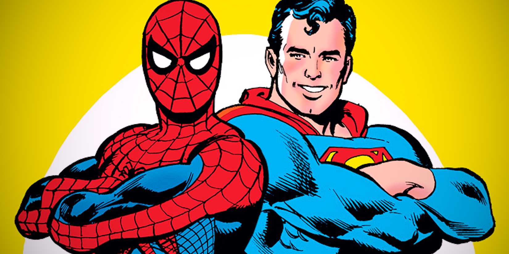 Superman and Spider-Man with Crossed Arms Crossover Comic Art